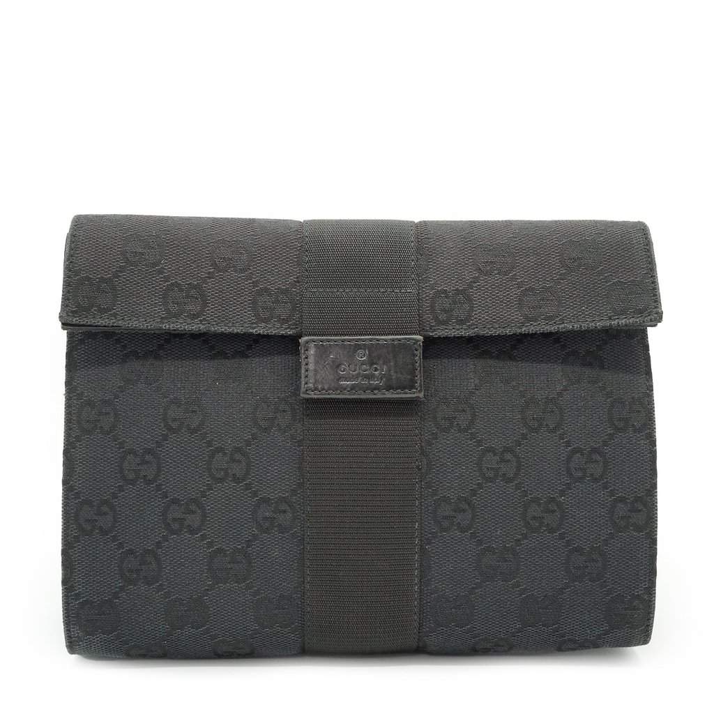 Gucci Clutch Bag Monogram Black Canvas Good - Front View
