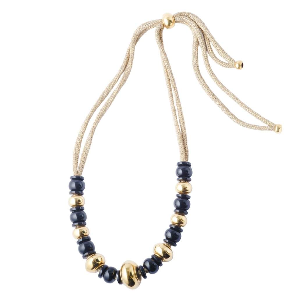 missoni 18k Yellow Gold and Black Bead Statement Necklace - '80s Black Lace Good - Front View