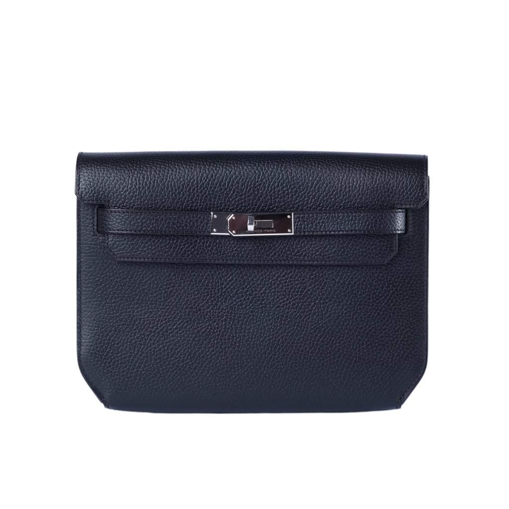 Hermès Kelly Dépêches 25 Noir Galop d’Hermès Palladium Hardware - '20s Black Leather Good - Front View