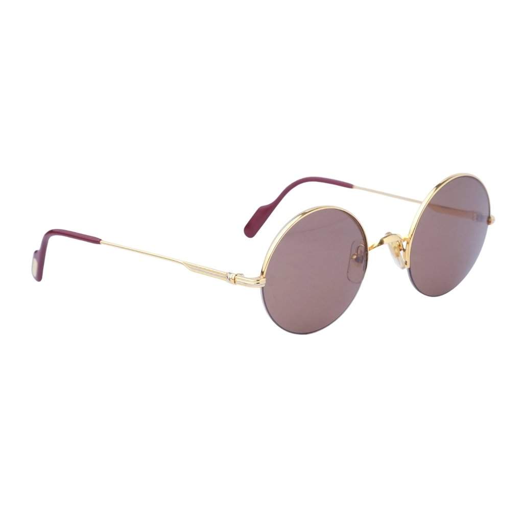 Cartier Vintage Mayfair Round Half Frame Gold Sunglasses - '90s Gold Good - Front View