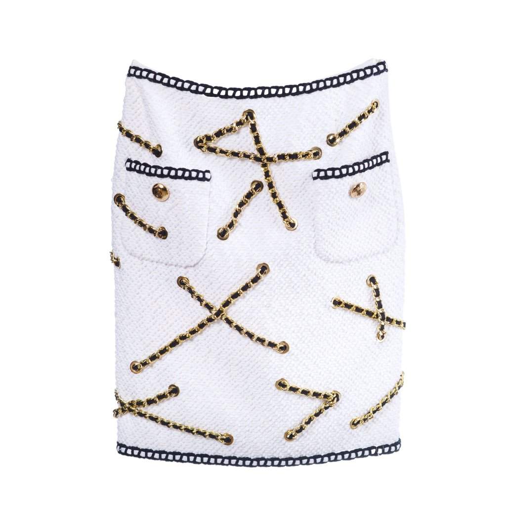 Moschino Resort White Gold Chain Skirt - '10s White Cotton Good - Front View