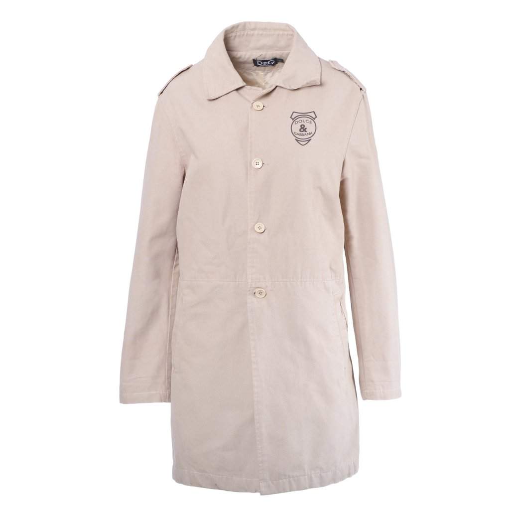 Dolce & Gabbana Beige Trench Coat With Back Graphic- '90s Beige Cotton Good - Front View
