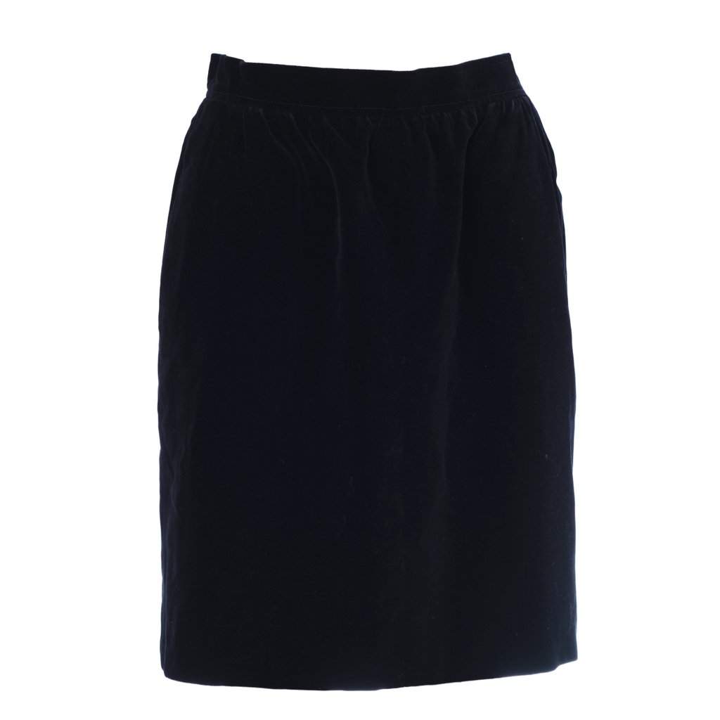 Saint Laurent Gauche Black Velvet Vintage Skirt- '80s Black Velvet Good - Front View
