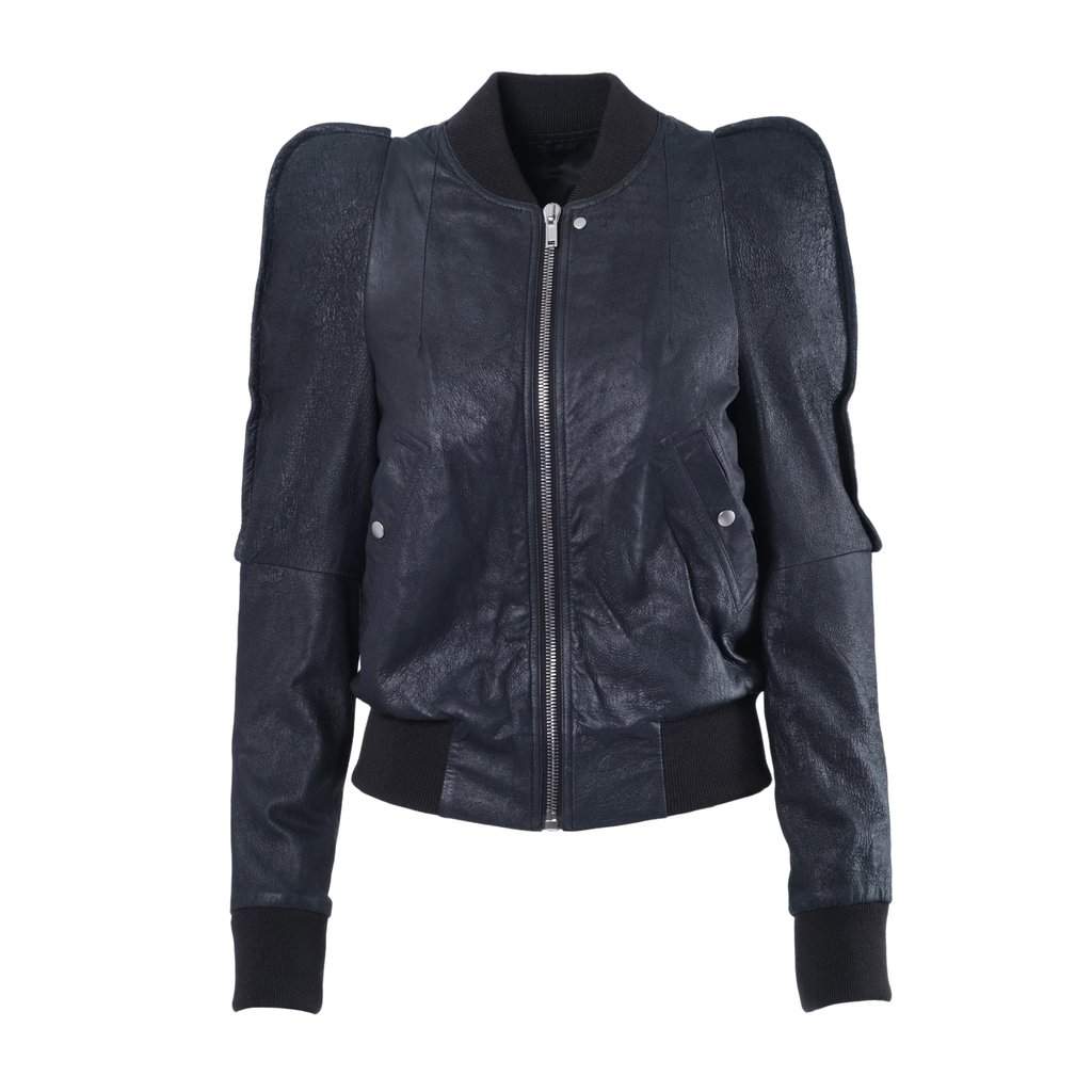 Rick Owens Porterville Metro Flight Jacket - '20s Black Leather Good - Front View