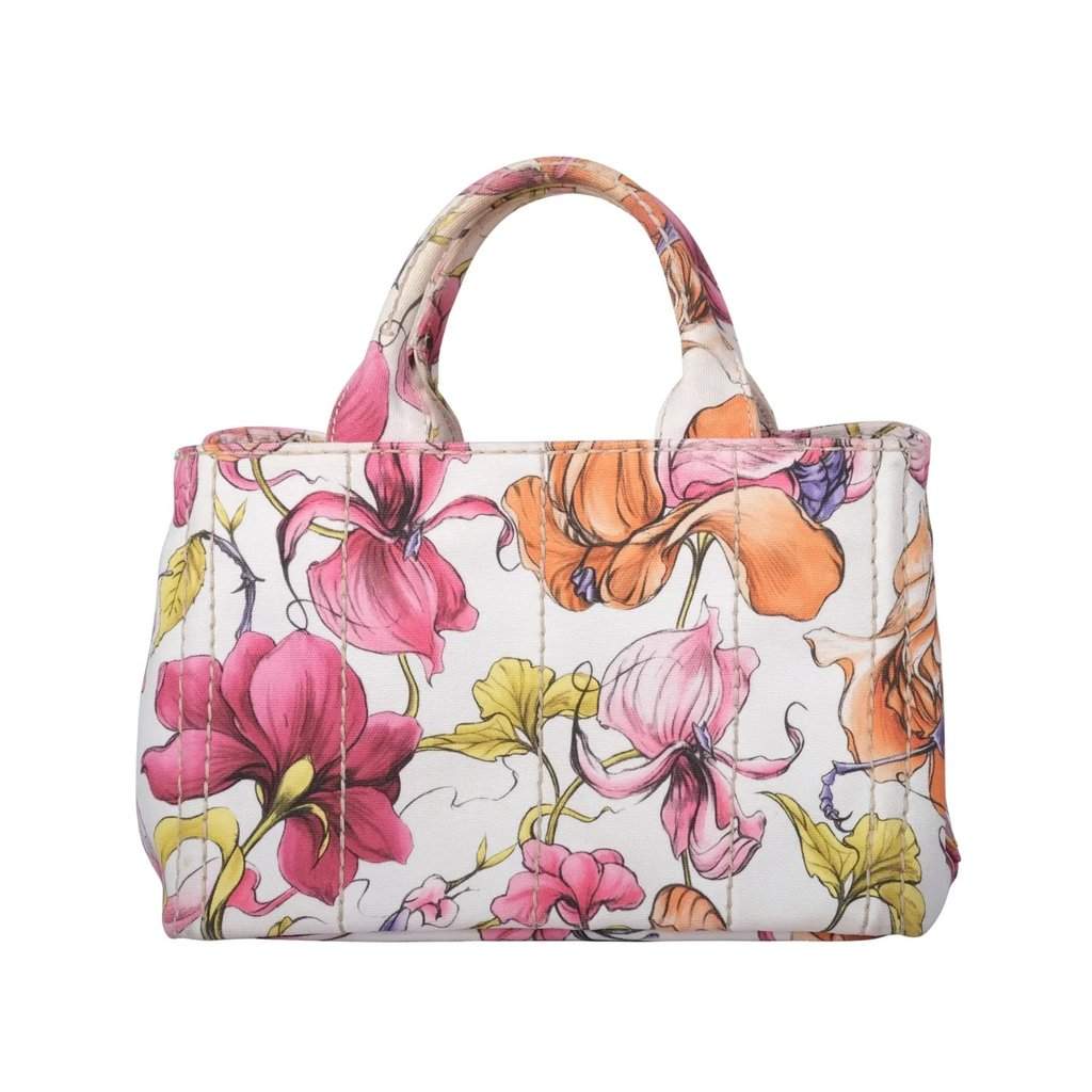 Prada Floral Print Small Canapa Tote Bag - '10s MultiColor M