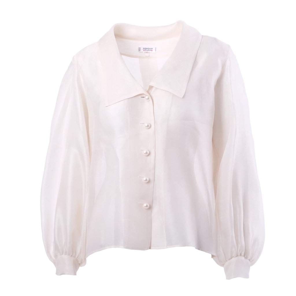 Yves Saint Laurent Rive Gauche Sheer Silk Blouse - '80s White Silk Good - Front View