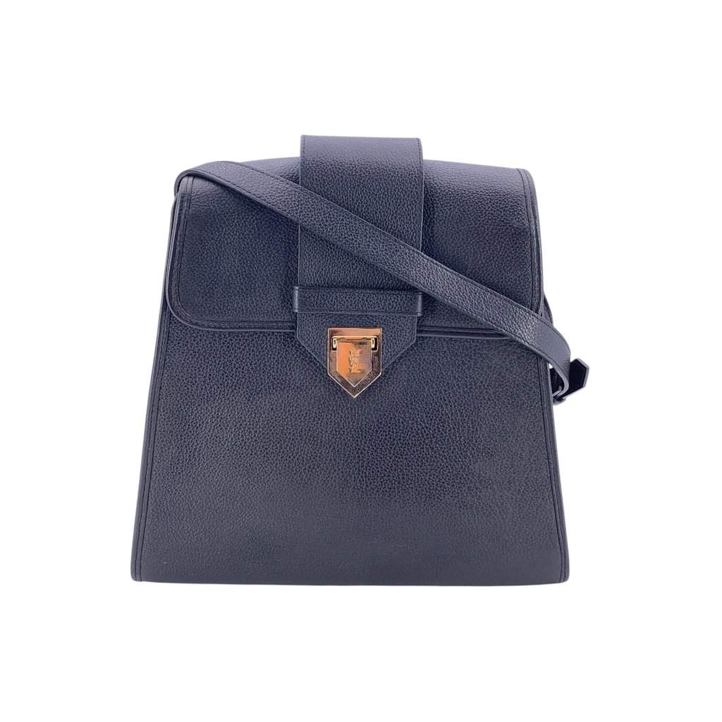 Yves Saint Laurent Shoulder Bag Vintage Trapeze Black Leather Good - Front View
