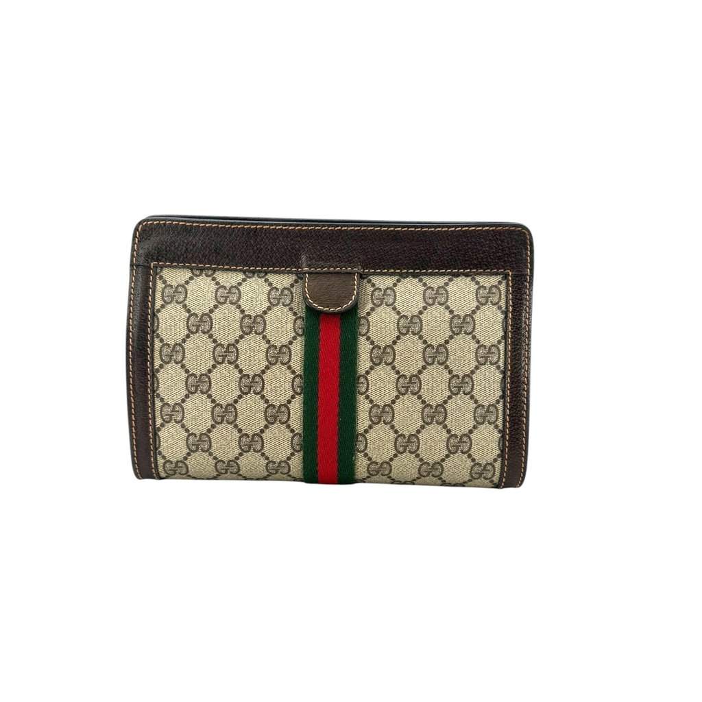 Gucci Clutch Bag Vintage Ophidia Beige Canvas Good - Front View