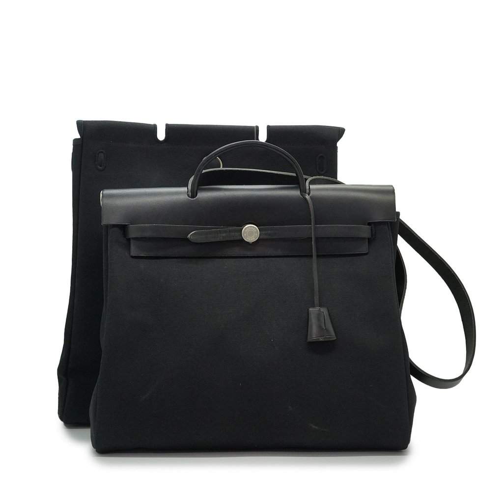 Hermes Shoulder Bag Herbag Black Leather Good - Front View
