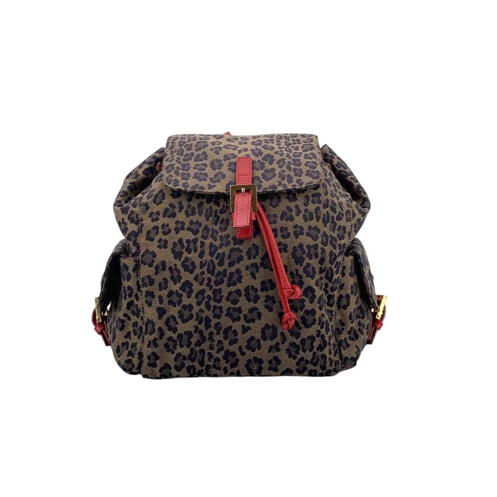 Fendi Backpack Vintage Leopard Red Canvas Good - Front View