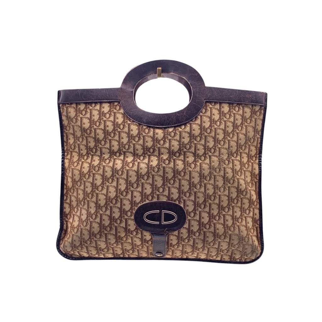 Dior Clutch Bag Vintage Trotter Brown Canvas Good - Front View