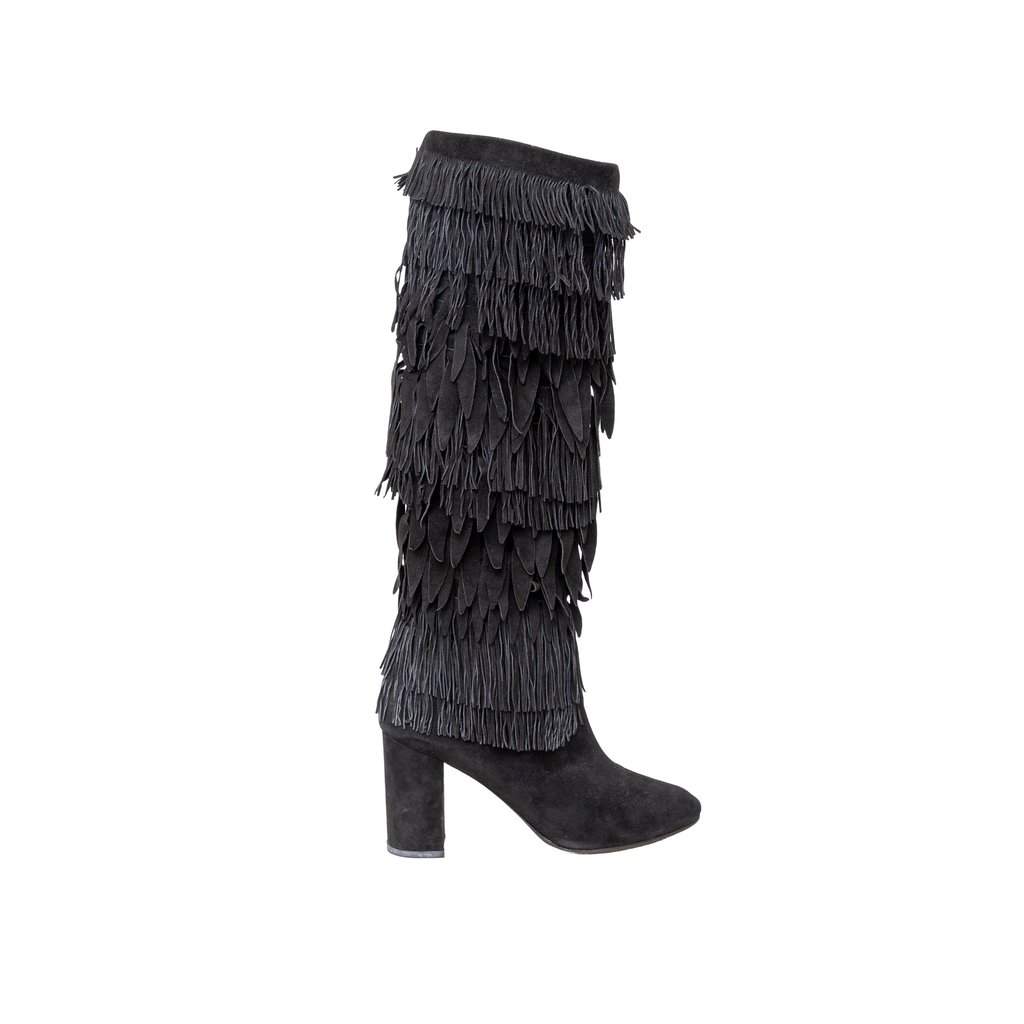 Aquazzura Fringed Boots - '10s Black Suede Good - Front View