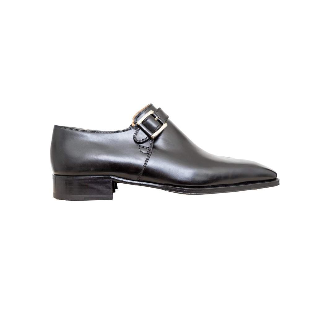 Unsigned Black Loafer Shoes - '20s Black Leather Good - Front View