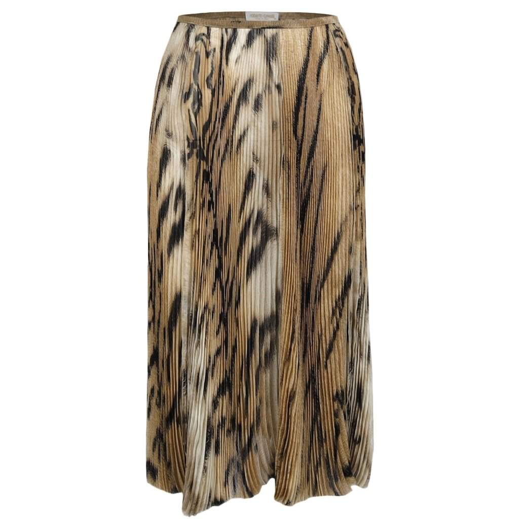 Roberto Cavalli chiffon-tulle leopard printed pleated skirt-'00s Brown Good - Front View