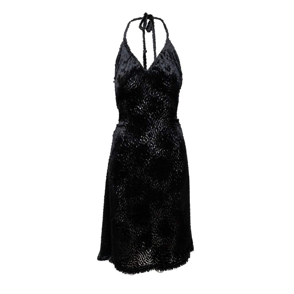 Vivienne Westwood Label Faux Fur Halter Dress - '90s Gold Silk Good - Front View