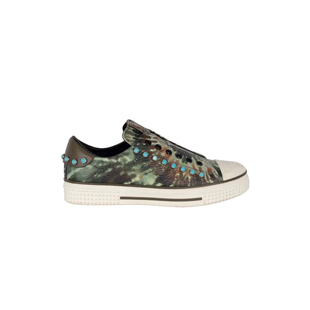 Valentino Rockstud Tie-dye Sneakers - '10s Red Lace Good - Front View