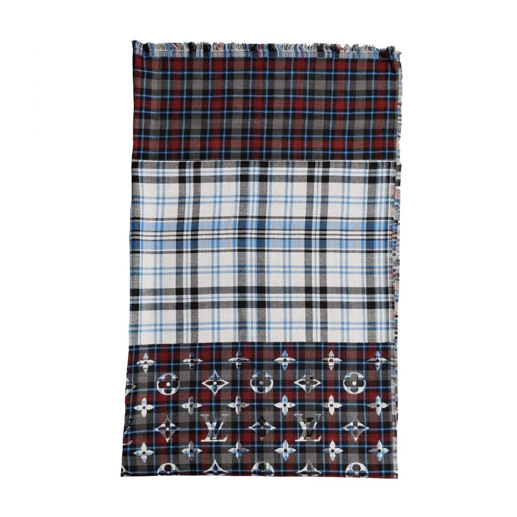 Louis Vuitton Monogram Plaid Scarf - '10s Red Wool Good - Front View