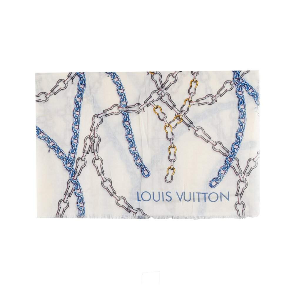Louis Vuitton Multicolor Chain Print Scarf - '10s White Silk Good - Front View