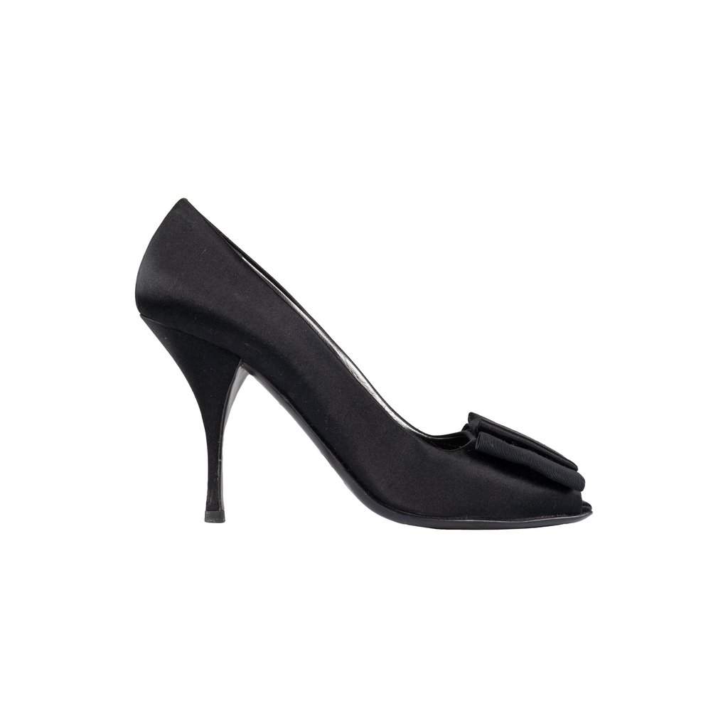 Prada Open Toe Pumps - '10s Red Satin Good - Front View