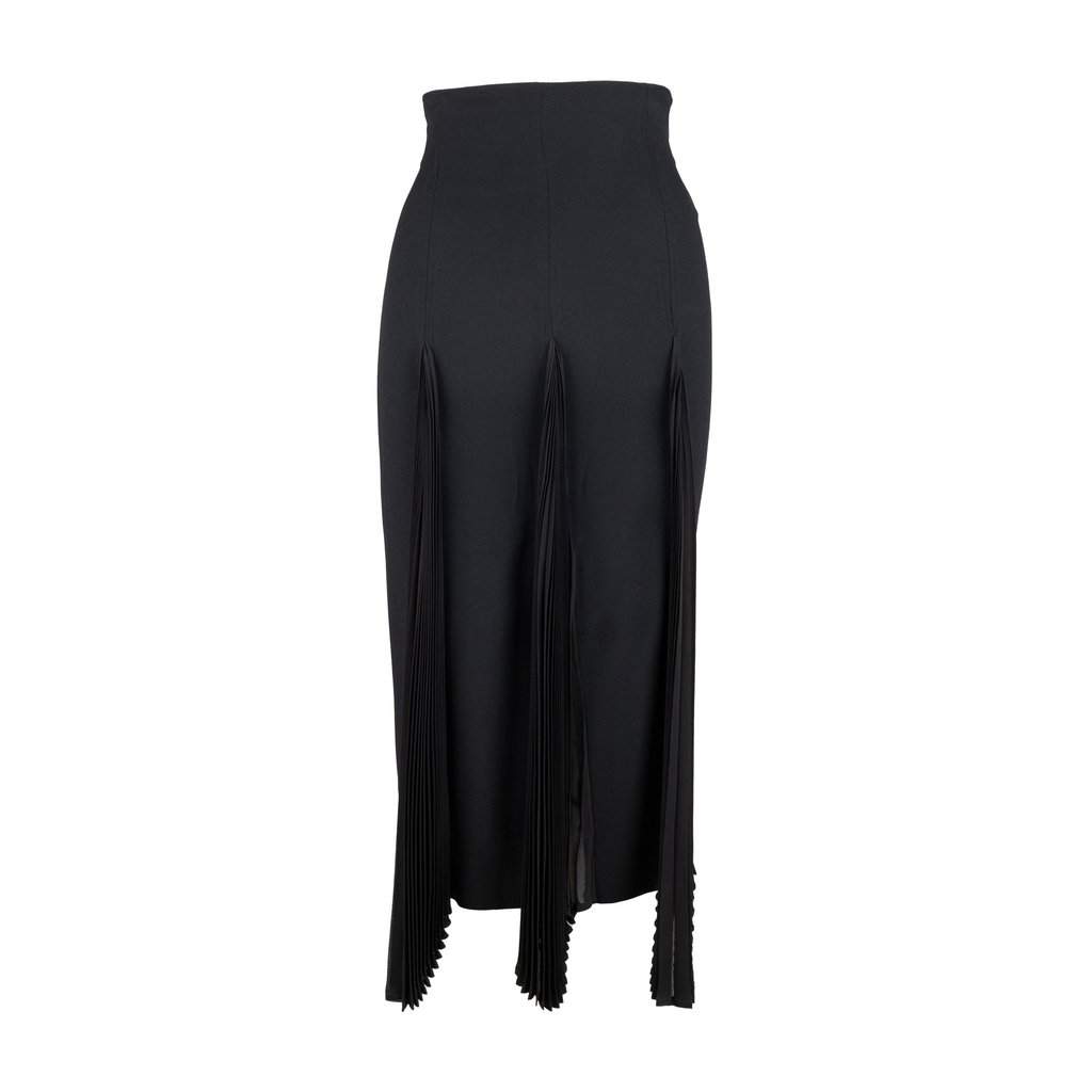 Dior Pleated Hem Skirt - '90s Black Silk Good - Front View