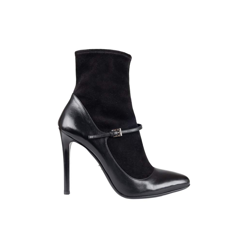 Prada Suede Sock Boots with Strap - '10s Black Suede Good - Front View