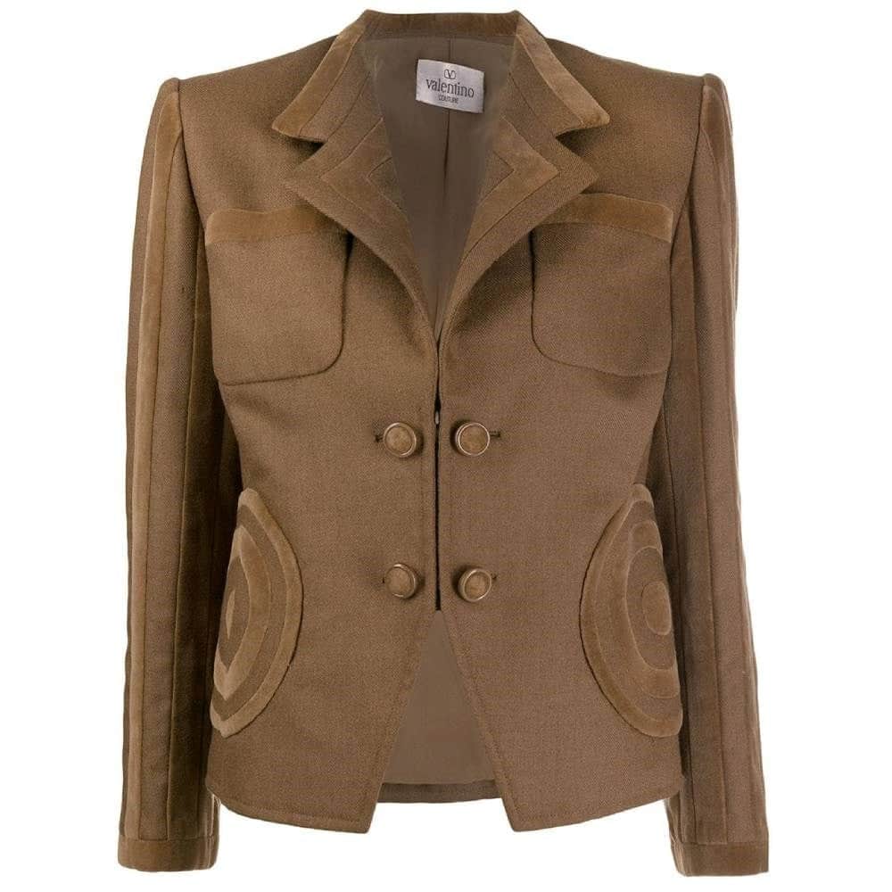 Valentino Brown Wool Jacket - '90s Brown Wool Good - Front View