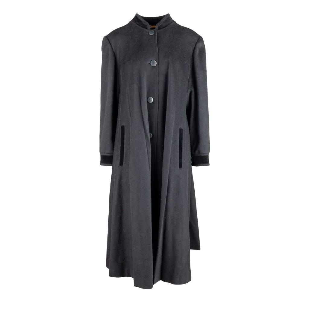 Unsigned Ritz Saddler Vintage Coat - '90s Black Wool Good - Front View