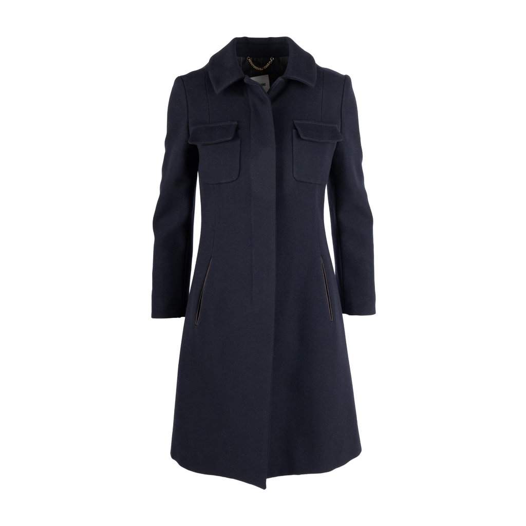Moschino Coat with Breast Pockets - '10s Navy Wool Good - Front View
