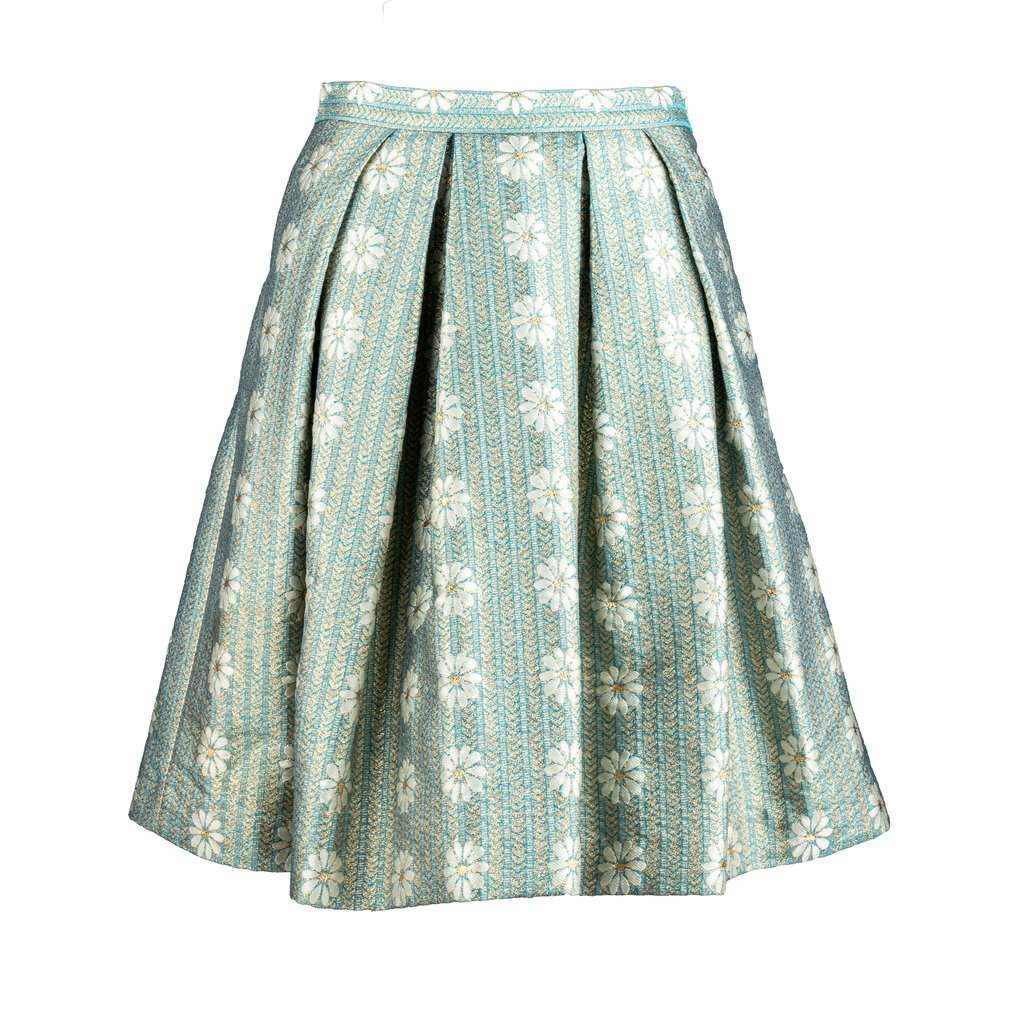 Valentino Jacquard Pleated Mini A-Line Skirt - '10s Red Canvas Good - Front View