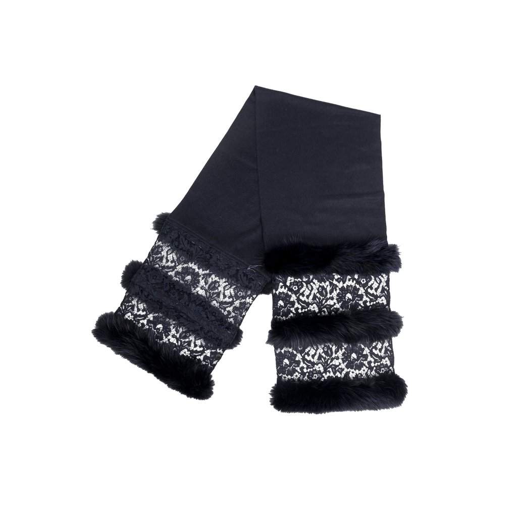 Valentino Lace and Fur Scarf - '10s Navy Lace Good - Front View