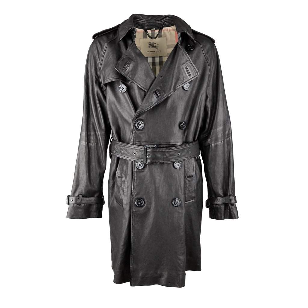 Burberry Lambskin Leather Trench Coat - '00s Black Leather Good - Front View