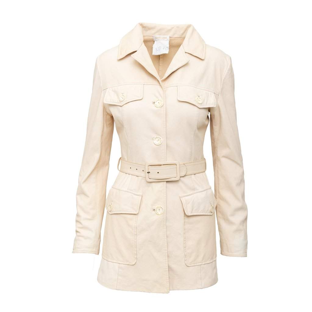 Roberto Cavalli Leather Jacket - '00s Beige Leather Good - Front View