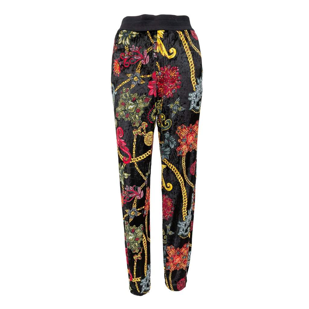 Versace Floral Baroque Velvet Trousers - '10s Black Velvet Good - Front View