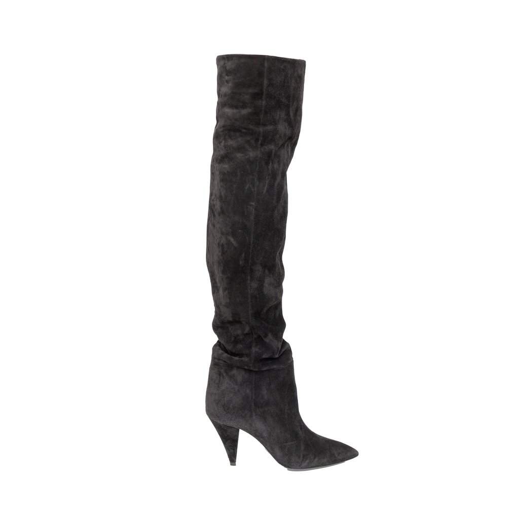 Saint Laurent 85 Over-the-Knee Suede Boots - '10s Black Suede Good - Front View