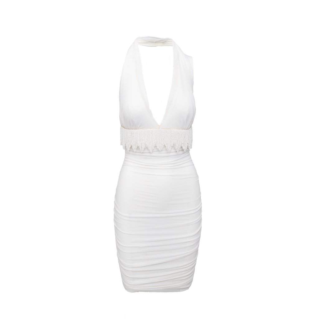 La Perla Ruched Dress with Beads - '00s White Good - Front View