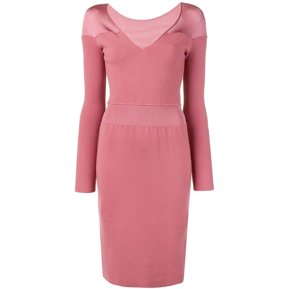 Alaïa Antique Pink Midi Dress - 2000s Pink Wool Good - Front View