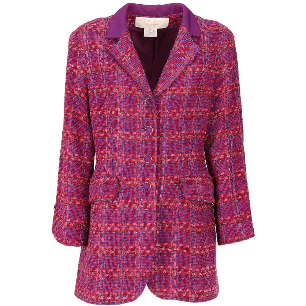 Nina Ricci Fuchsia Wool Jacket - '80s Red Wool Good - Front View