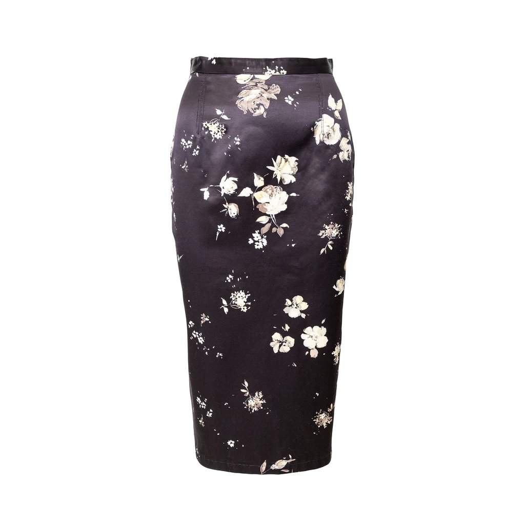 Roberto Cavalli Flower Printed Skirt - '00s Black Good - Front View