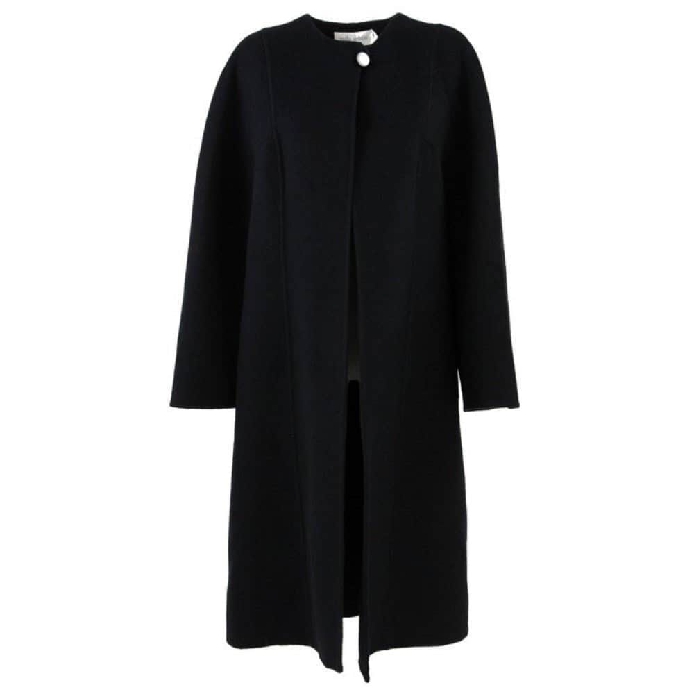 Unsigned Black Wool Coat - '80s Black Wool Good - Front View