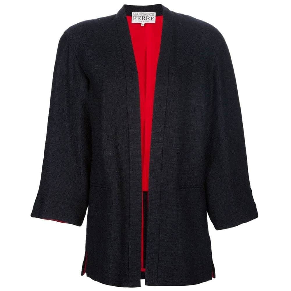 Gianfranco Ferré Blue Wool Skirt Suit - '80s Blue Wool Good - Front View