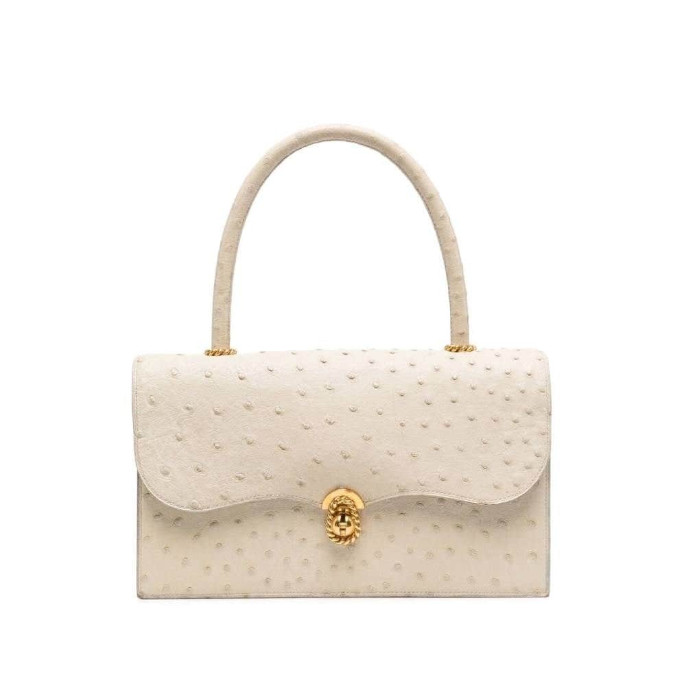Hermès Ivory Ostrich Leather Handbag - '60s White Leather Good - Front View