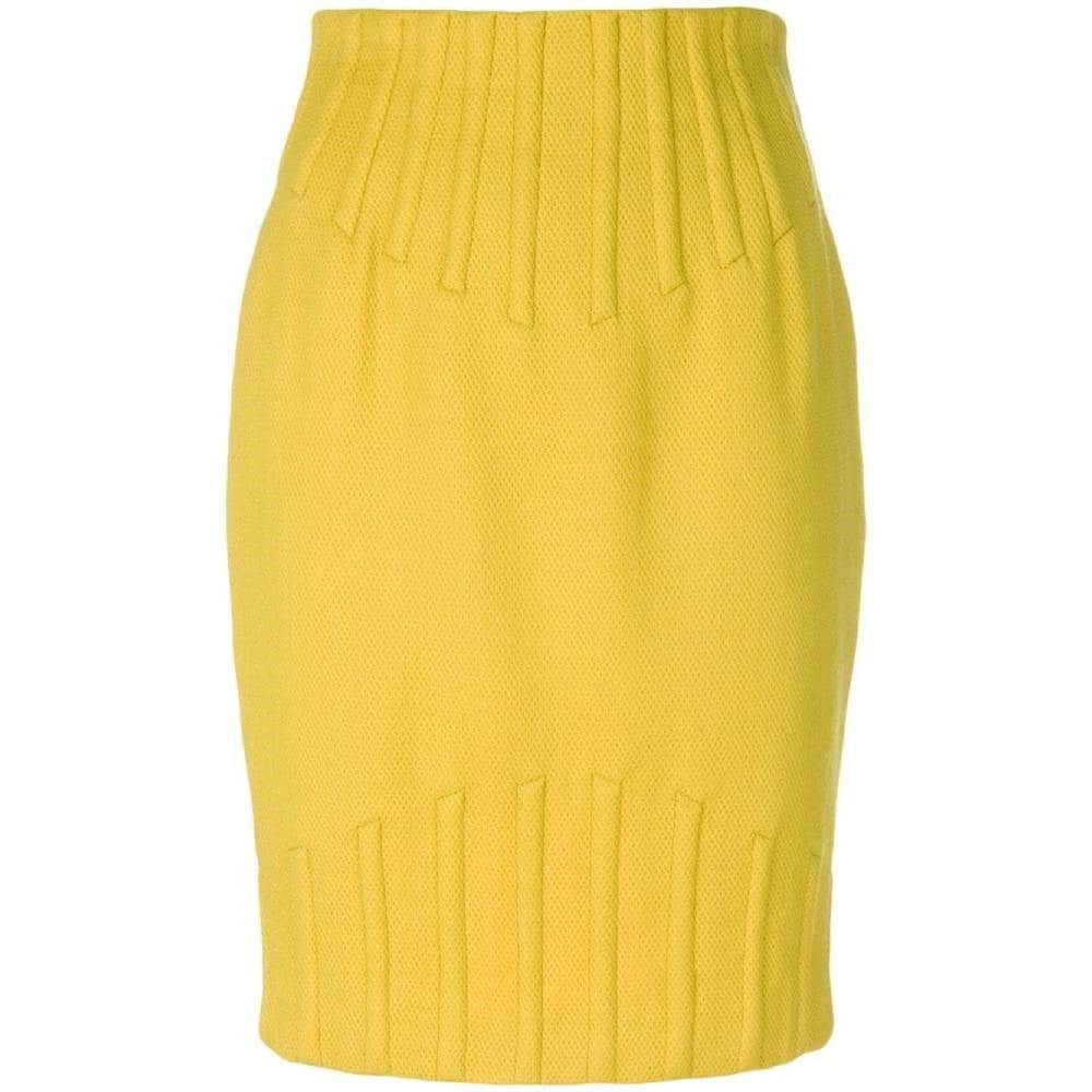 Thierry Mugler Yellow Wool Skirt - '80s Yellow Wool Good - Front View