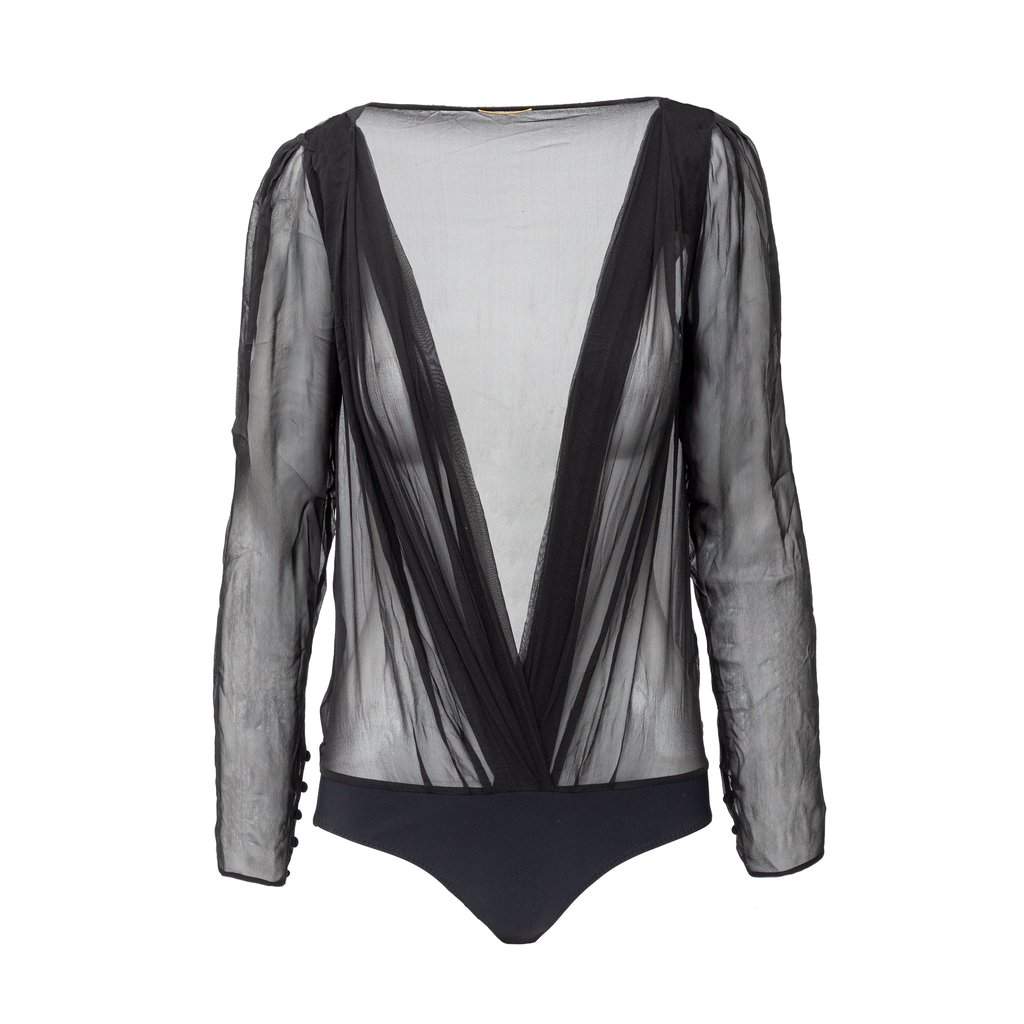 Saint Laurent Sheer Bodysuit - '10s Red Good - Front View