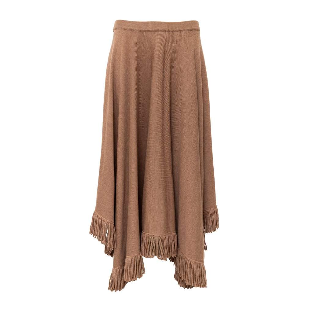 Giorgio Armani Asymmetric Fringed Skirt - '00s Brown Wool Good - Front View