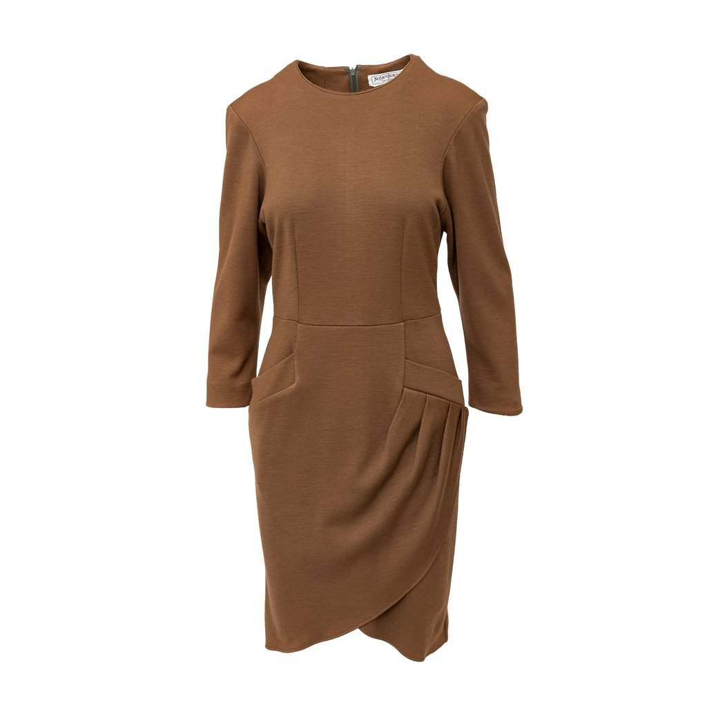 Yves Saint Laurent Variation Wool Dress - '90s Brown Wool Good - Front View
