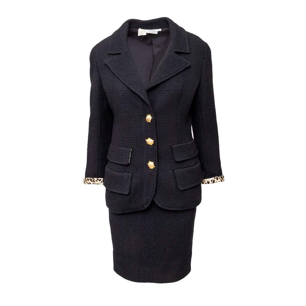 Valentino Boutique Wool Set with Turtle Buttons - '90s Black Wool Good - Front View