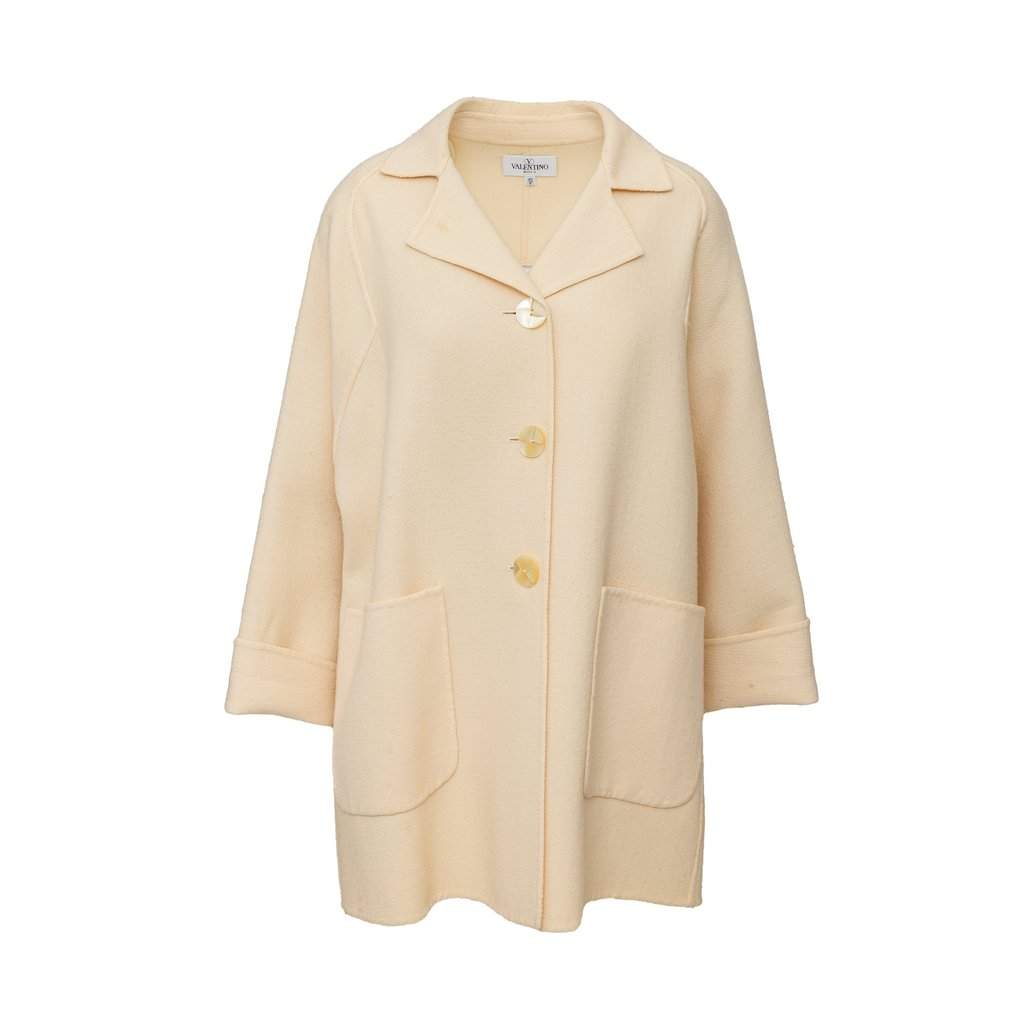 Valentino Miss V Coat - '90s White Wool Good - Front View