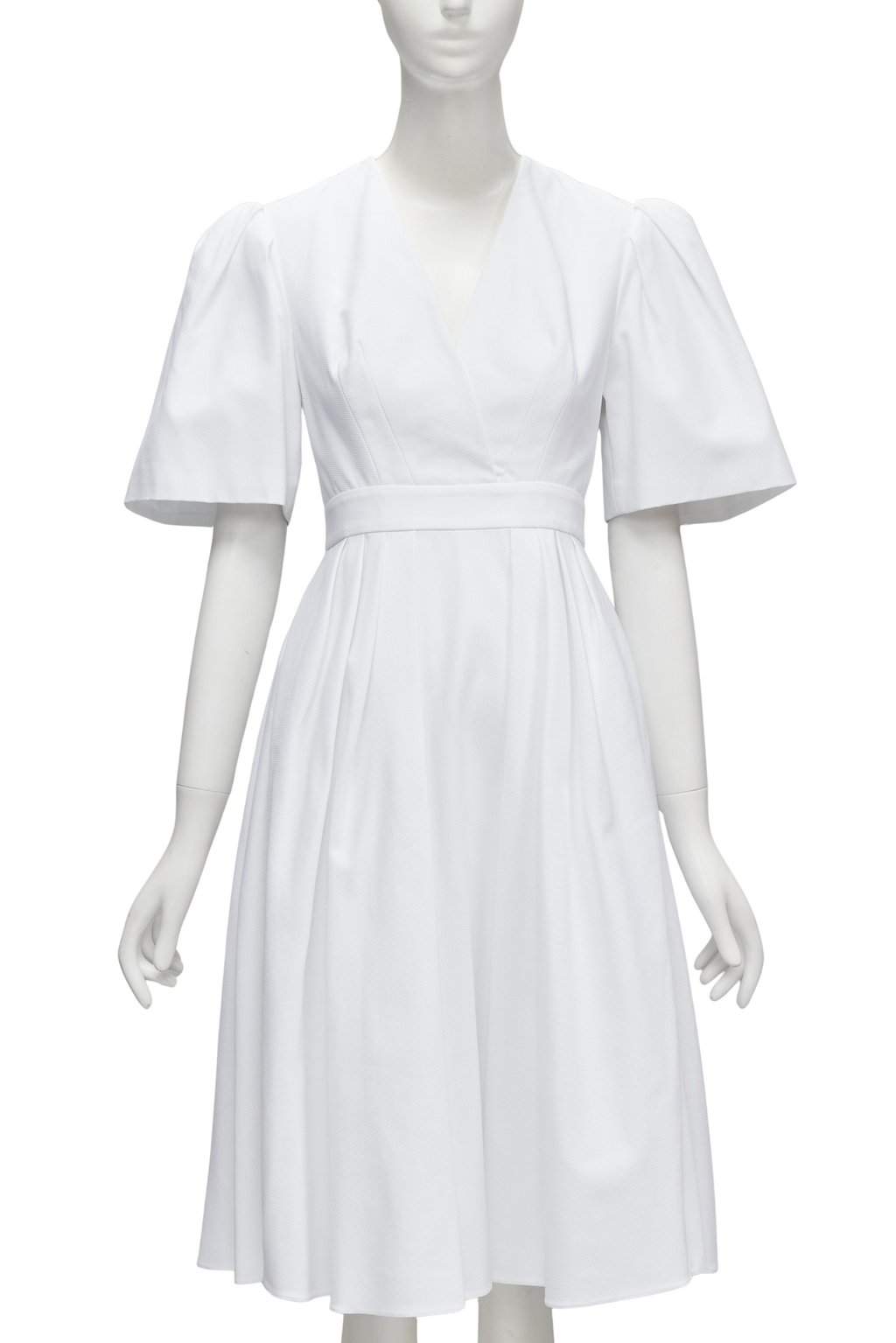 Alexander McQueen White Bell Sleeve Dress White Cotton Good - Front View