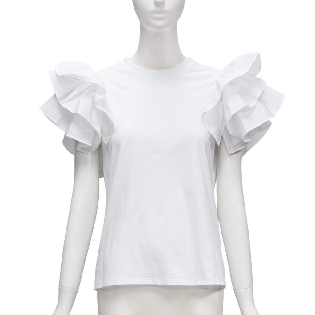 Alexander McQueen Ruffle Sleeve T-Shirt White Cotton Never worn - Front View