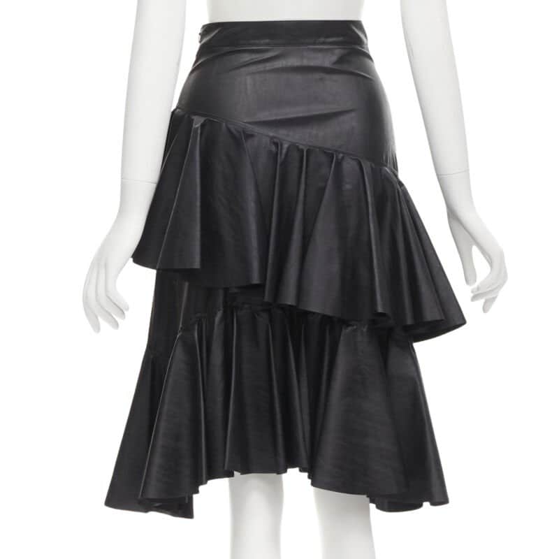 PHILOSOPHY DI LORENZO SERAFINI Tiered Leather Skirt Black Polyester Never worn - Front View